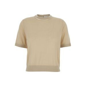 Semicouture Women Beige Crewneck Sweater With Ribbed Trims In Wool Woman